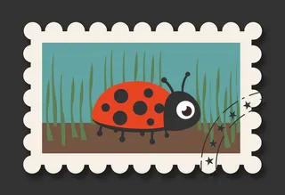 卡通手绘瓢虫复古邮票矢量背景高清