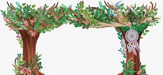 森系婚礼手绘素材拱门免抠