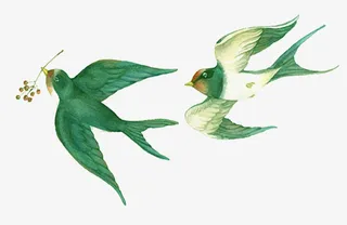 燕子绿色水彩华中国风免抠