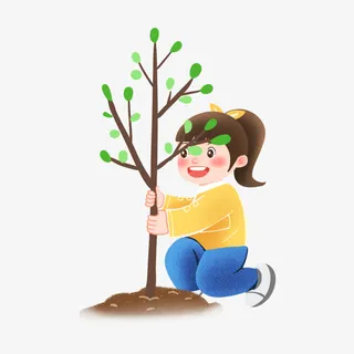 原创 手绘 植树节 湿地 日植树设计元素免抠