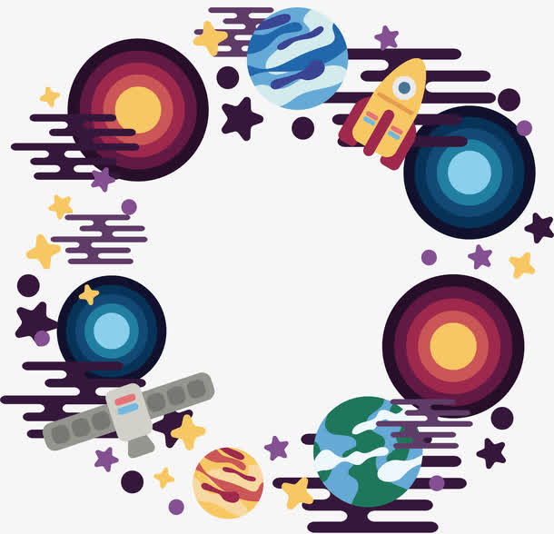 宇宙飞船星空边框免抠