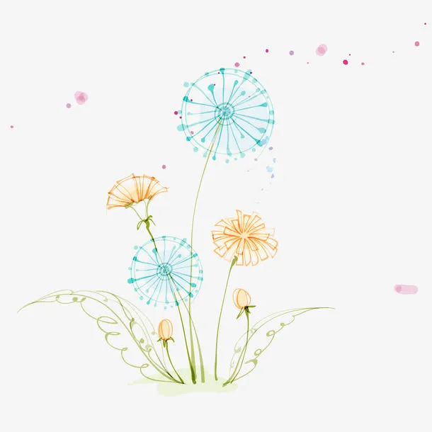 手绘蓝色蒲公英免抠