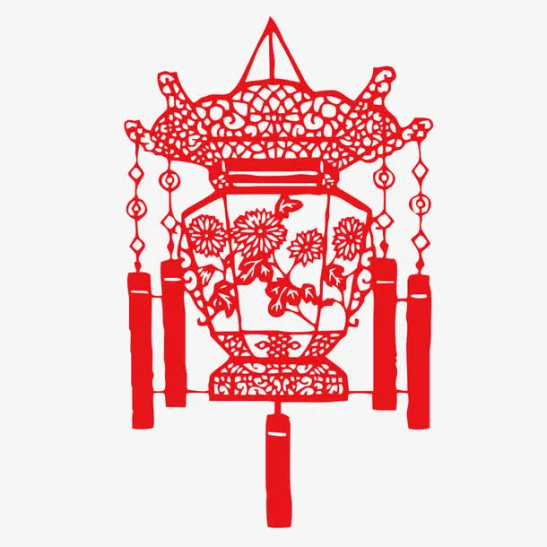 喜气红色灯笼的剪纸免抠