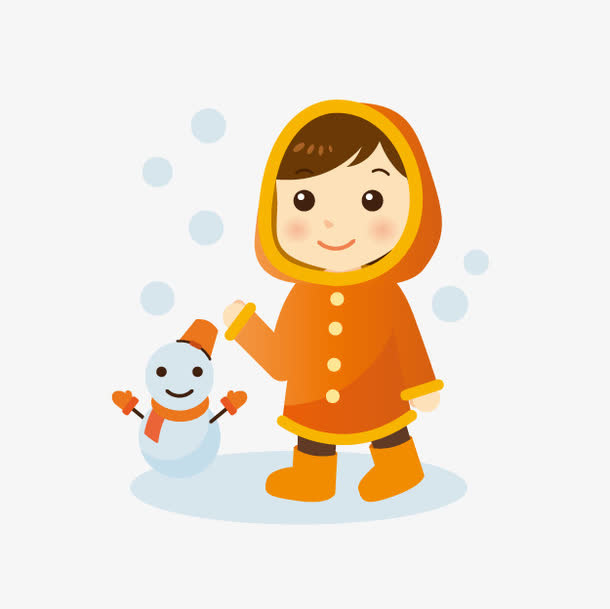 卡通堆雪人女孩免抠