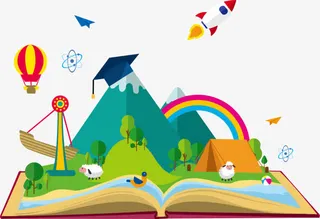 卡通野营翻开书本免抠手绘/卡通卡通元素