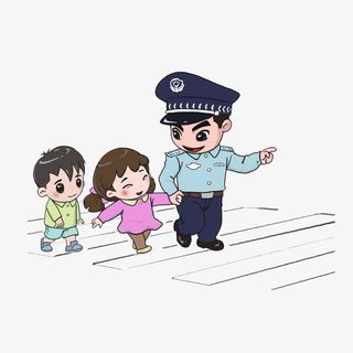 卡通安全过马路走斑马线素材免抠