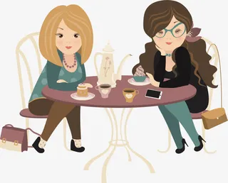 矢量图喝下午茶的小女孩免抠