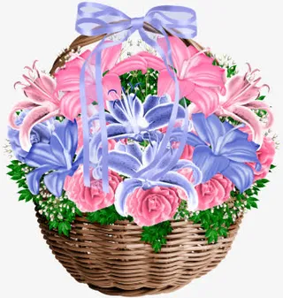 粉色鲜花篮免抠