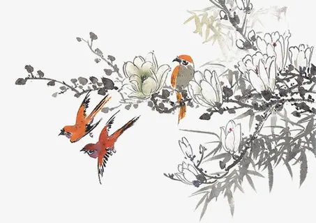 中国风花鸟画水墨画免抠