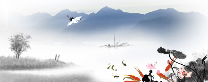 水墨画手绘白色家居背景banner高清