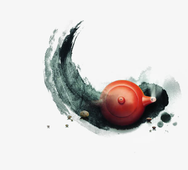 中国风水墨装饰茶壶免抠