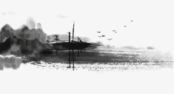 黑色中国风水墨画作边框纹理免抠