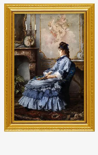 正在思考的欧洲贵妇人像场景油画免抠