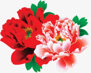 彩色祥和牡丹花开免抠