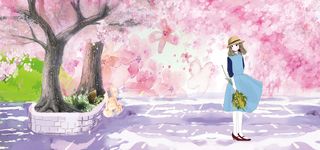 夏日文艺粉色花瓣女孩梦幻背景高清