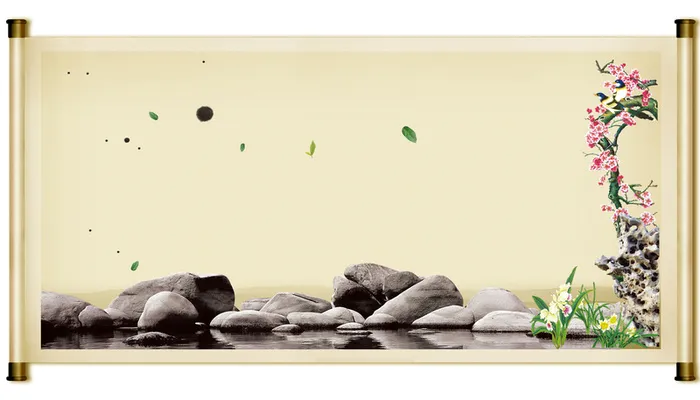 企业标语 菊花 四扇屏展板背景素材高清