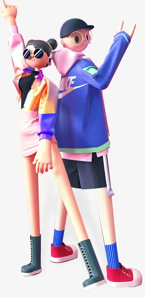 男女背靠背人物插画免抠