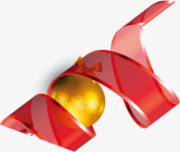 红色丝带金色小球图形免抠