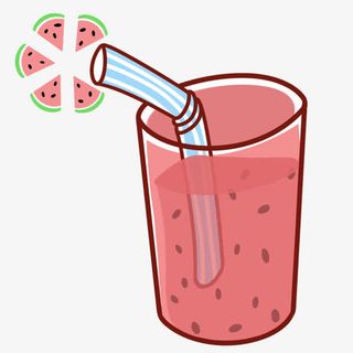 红色吸管西瓜汁免抠