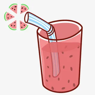 红色吸管西瓜汁免抠