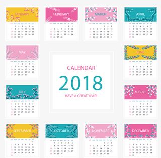 春天树枝花纹日历免抠