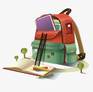 卡通手绘创意书包和书本免抠