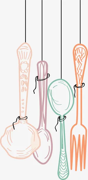 多彩线条餐具挂饰免抠