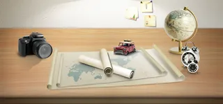淘宝书桌地图地球仪相机卷轴书签海报背景高清