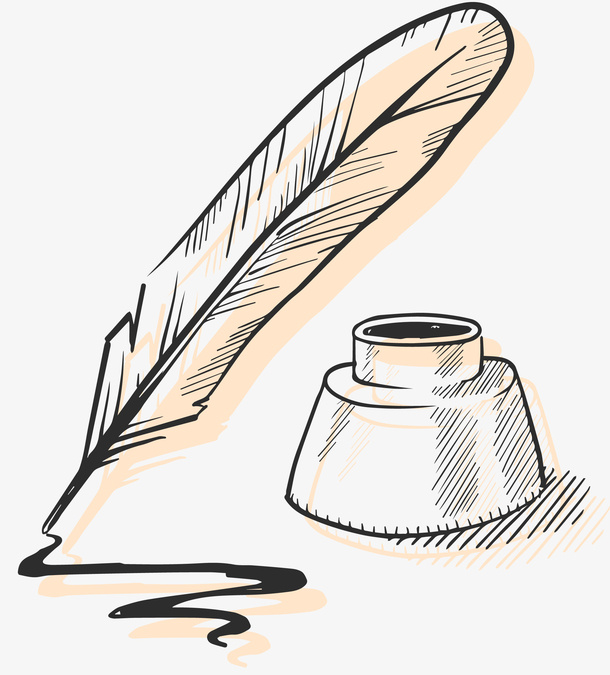 手绘风格矢量羽毛笔免抠