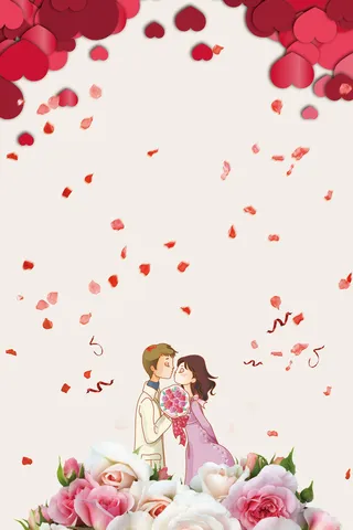 浅色手绘玫瑰花瓣情侣告白背景高清