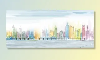 水彩城市背景高清