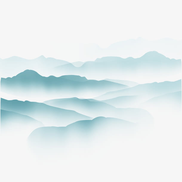 手绘清新蓝色古风大山免抠