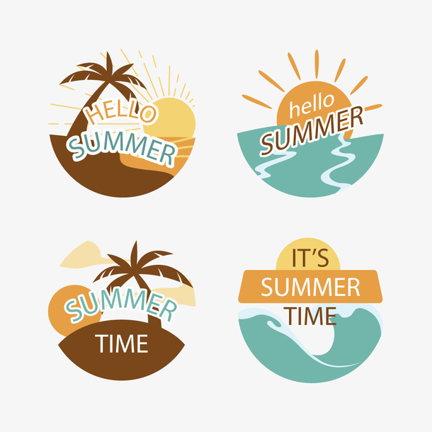 夏天椰树手绘矢量标签元素免抠