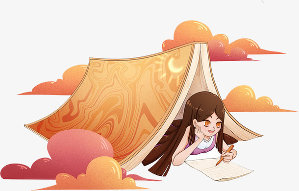 手绘人物学习用品互动免抠