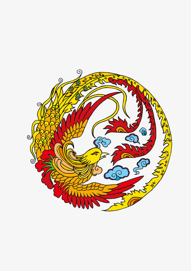 富贵圆形凤凰矢量纹样免抠
