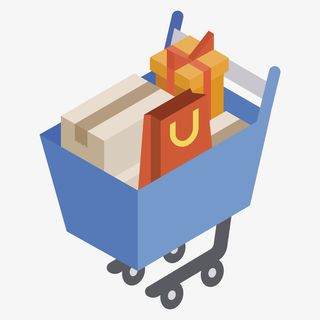 手绘卡通购物车购物免抠