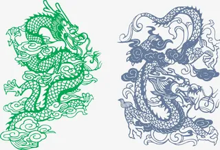 龙凤纹样中国风青龙花纹免抠