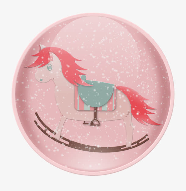 卡通手绘粉色圆形小马装饰标签免抠