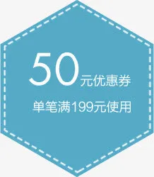 蓝色创意元素50元优惠券免抠