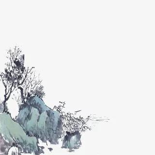 山水组合干墨石头免抠