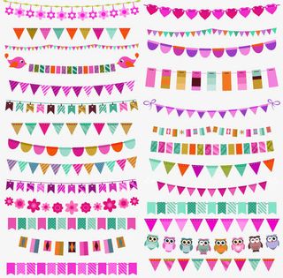 紫色简约彩旗边框纹理免抠