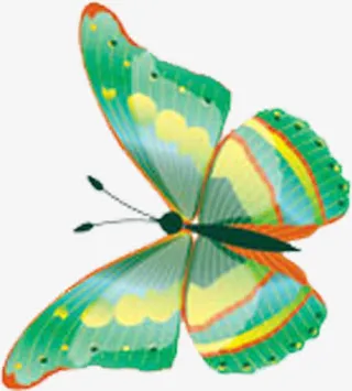 手绘绿色蝴蝶七夕情人节免抠