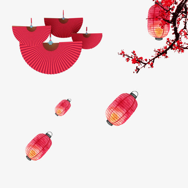 灯笼梅花扇子免抠