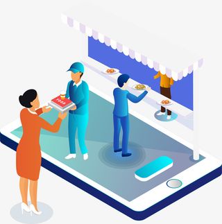 2.5D餐厅点餐矢量立体插画免抠