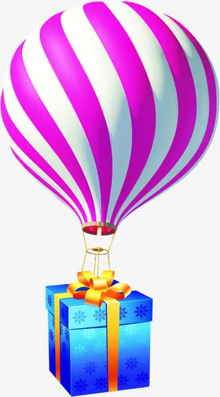 圆形紫色条纹热气球创意免抠