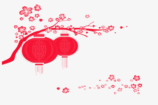 挂灯笼的树枝免抠