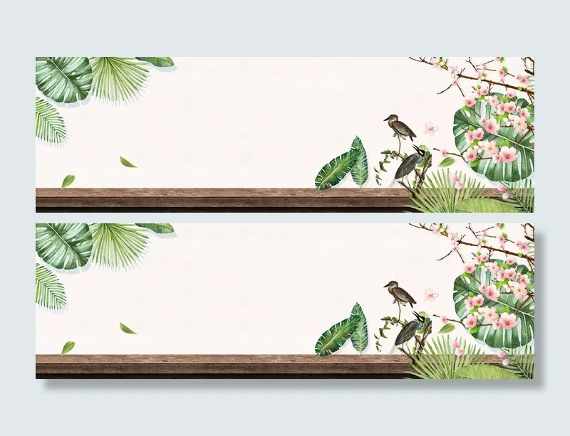 文艺春季插画背景海报banner高清