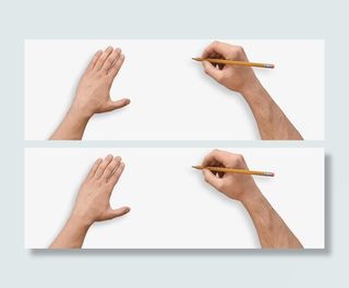 手拿铅笔写字实物图免抠