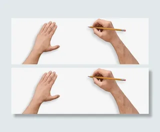 手拿铅笔写字实物图免抠