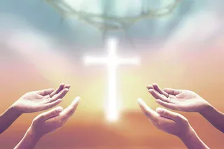 手势十字祈祷祈福黄色渐变祷告背景高清